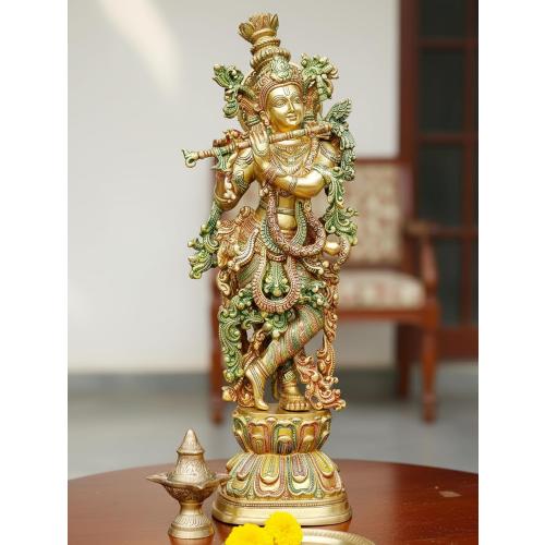 Esplanade - Lord Krishna Kishan Gopal Murti Idol Statue Sculpture - Brass - 29 - Multicolor