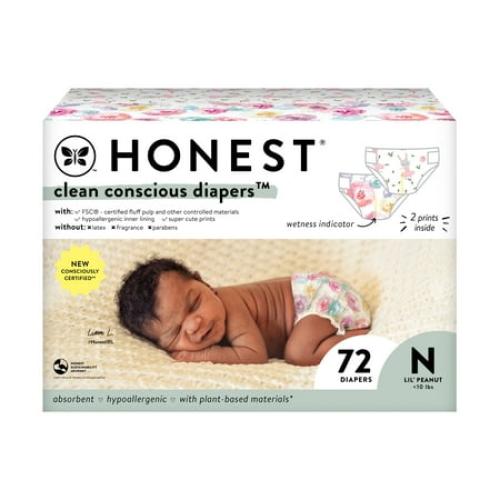 The Honest Company, Clean Conscious Diapers™, Rose Blossom   Tutu Cute, Size NB, 72 Count Club Box