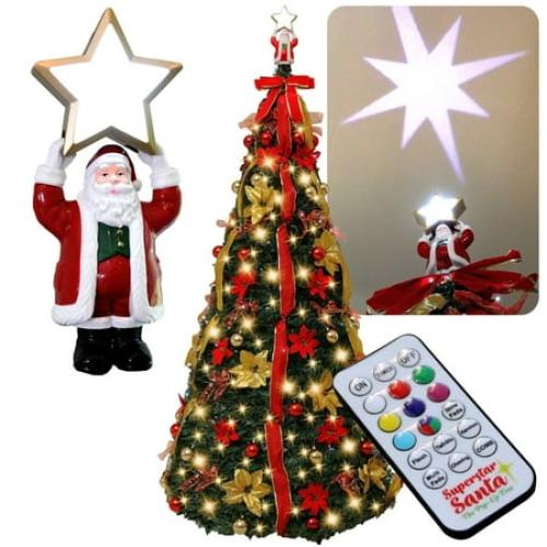 Superstar Santa Pop-Up Christmas Tree, AS-SEEN-ON-TV, Santa Topper Projects North Star, 7 Feet, Opens Instantly, Fully Decorated, Pre-Lit w/ 200 LED Lights, 7 colors, 32 Modes w/ Remote, Stores Flat