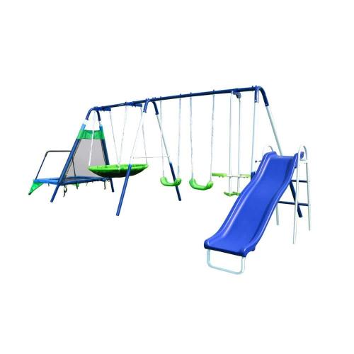 Mountain View Metal Swing, Slide and Trampoline Set
