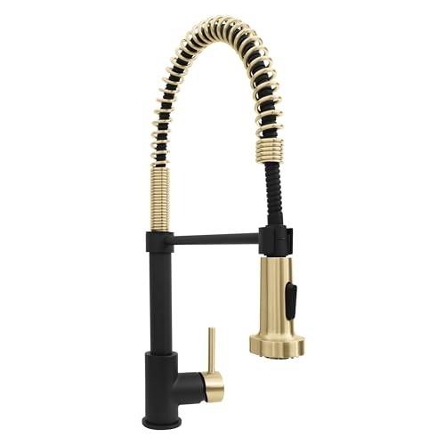 Autograph Edition 20.5 in. Apollo Pull Down Spring Single Handle Kitchen Faucet in Matte Black and Champagne Bronze
