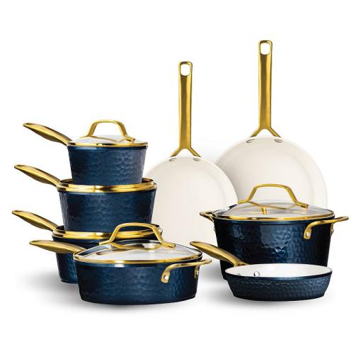Gotham Steel Natural Hammered Collection Pro 13-pc. Nonstick Cookware Set, Blue