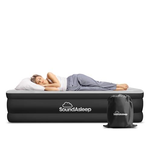 SoundAsleep Dream Series Raised Queen Air Mattress, Built-in Pump, Black | ComfortCoil Technology, fast 1-click inflation, waterproof flocked top and SureGrip bottom create a stable guest bed for two