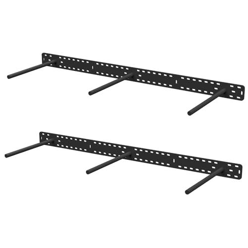 HÜNGSMART Floating Shelf Brackets - - 2 x 38 inch Heavy Duty Steel Hidden Shelves (to 400lbs) - - Multi Slot Baseplate for Easy Fast Fitting - - Incl Hardware & Drilling Jig - - (12 inch Rods)
