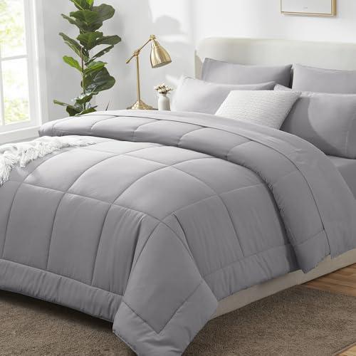COLOR DARK GREY AND REVERSE BLACK ❗❗CozyLux Queen Comforter Set Grey - 7 Pieces Bed in a Bag | OEKO-TEX Certified, All-Season, Bedroom, Guest Room, Down-Alternative Comforter   Flat & Fitted Sheets   4 Pillowcases