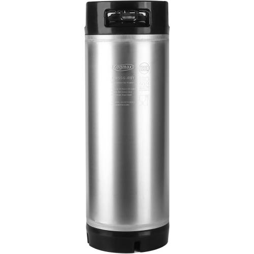 New 5 Gallon Stainless Steel Ball Lock Keg with Dual Rubber Handles | NSF-Approved, Release Valve, Portable Rubber Base for Easy Tansport and Stackable, Double Ball Lock for Easy Connection