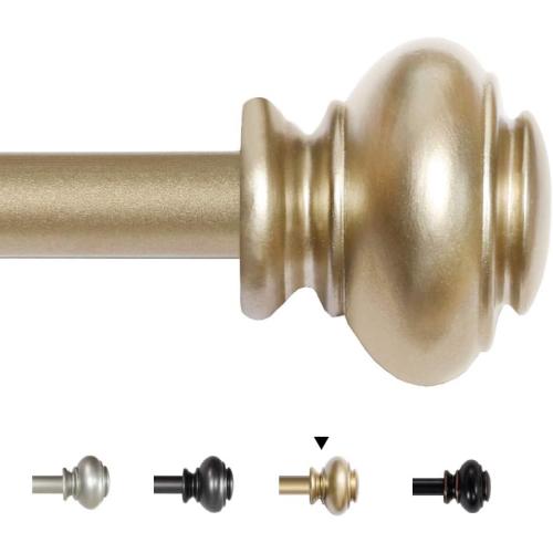 H.VERSAILTEX Window Curtain Rods for Windows 66 to 120 Inches Adjustable Decorative 3/4 Inch Diameter Single Window Curtain Rod Set with Classic Finials, Champagne Gold
