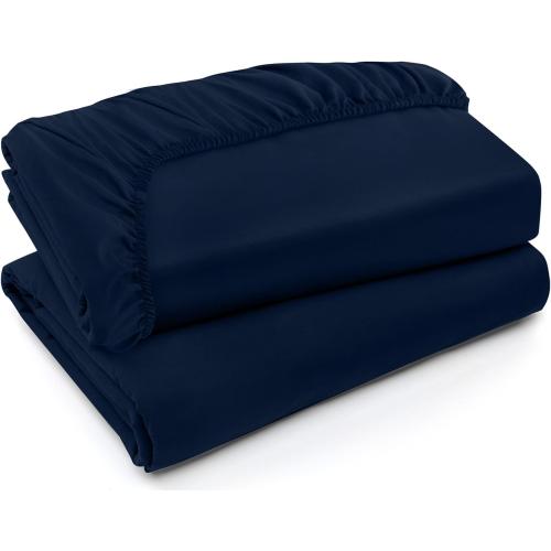 Size Queen...Fitted Sheets - Bulk Pack of 2 Bottom Sheets - Soft Brushed Microfiber - Deep Pockets - Shrinkage & Fade Resistant - Easy Care(Navy)