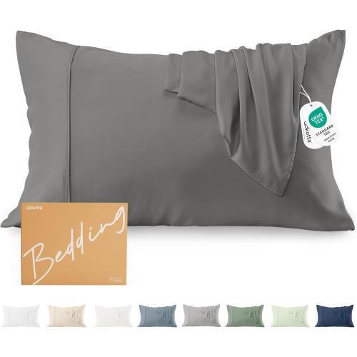 GOKOTTA Pillow Cases Standard Size Set of 2, Cooling Pillowcases for Hot Sleepers, 100% Rayon Derived from Bamboo Envelope Soft Pillowcases (Darkgrey)