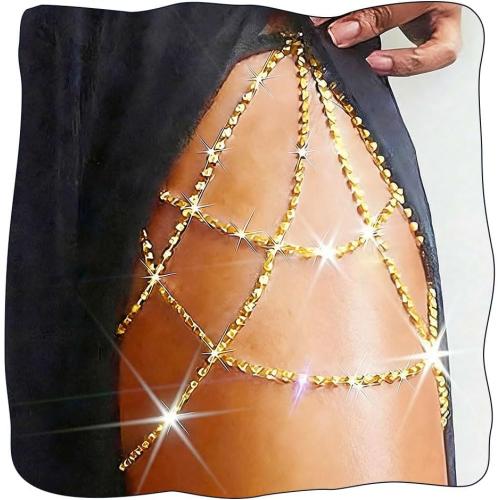 REETAN Thigh Chain Jewelry Rhinestone Leg Garter Belt for Women