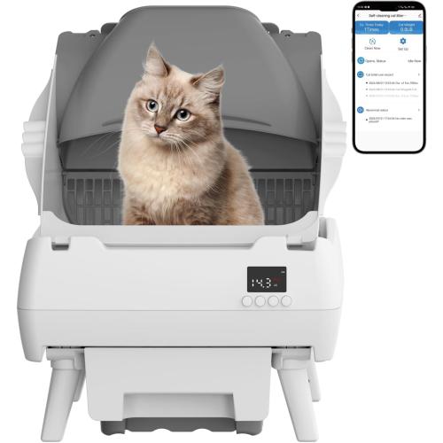 Automatic Cat Litter Box Self Cleaning - App Control, Open-Design, Smart Health Monitor, Suitable for Medium Cats and Kittens, Anti-Pinch Safety, Quiet Operation - Light White ‼️light dirty‼️