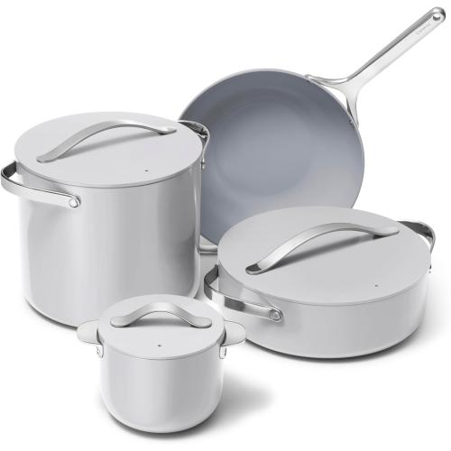 Caraway Cookware  Collection - Specialty Cookware Set - Petite Cooker, Stir Fry Pan, Rondeau, & Stock Pot - 3 Lids & Storage Organizer Included - Gray