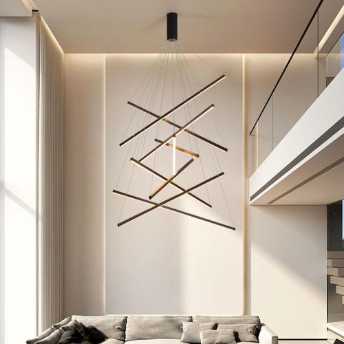 MADISH Modern LED Dimmable Staircase Chandelier | Single Mount Plate | Fixed Height 47” | Living Room, Stairway, Dining Room Lighting（9-lamp ）‼️Used ‼️product has mild stains