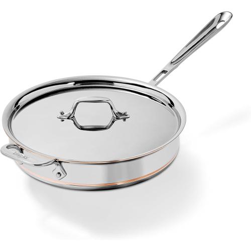 All-Clad Copper Core 5-Ply Stainless Steel Sauté Pan with Steel Lid 3 Quart Induction Oven Broiler Safe 600F Pots and Pans, Cookware Silver