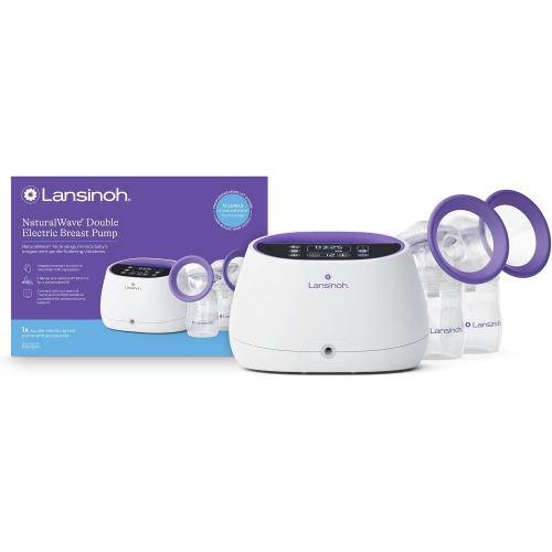 Lansinoh NaturalWave Double Electric Breast Pump | 3 Pumping Modes, 12 Levels Hospital Strength Suction, LED Display, Leak-Resistant, 5 Breast Flange Sizes Included