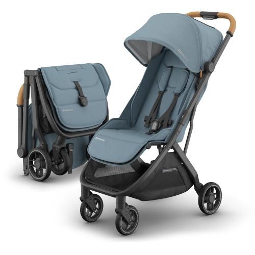 Color dark blue UPPAbaby Minu V3 Travel Stroller | Lightweight   Compact Design | One-Hand Fold   Unfold | from Birth   Overhead Compatible | Dillan (Stone Blue/Carbon Frame/Sand Leather)