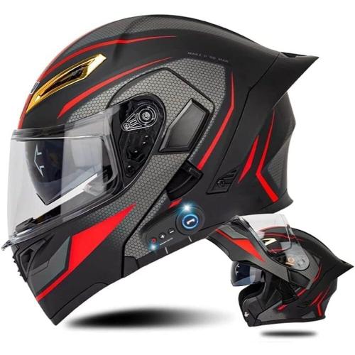 Bluetooth Modular Motorcycle Helmet DOT Certified Flip Up Full Face Integrated Anti-Fog Dual Mask Helmet Street Motorcycle Helmet Built-in Dual Speaker Microphone for Adults, Men & Women
