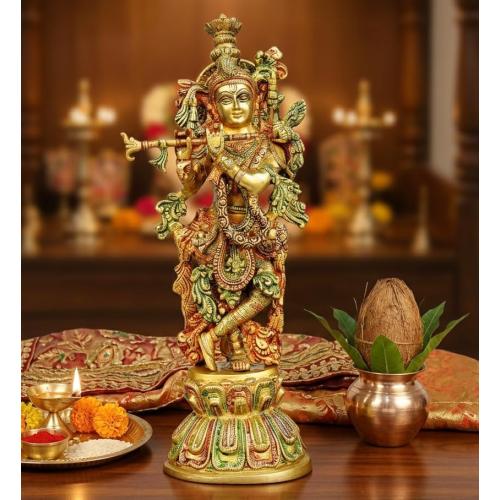eSplanade Brass Krishna Kishan Murti Idol Statue Sculpture | Pooja Idols | Home Decor (15 Inch)