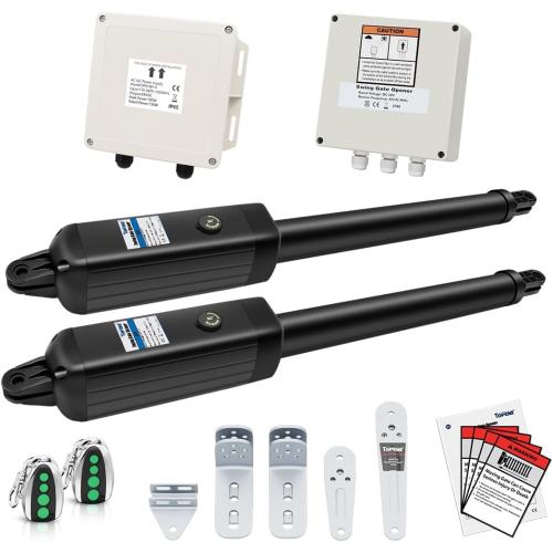 TOPENS PW802 Automatic Gate Opener for Heavy Duty Dual Swing Gates Up to 18ft per Arm, Dual Swing Gate Operator AC Powered with Remote Control Kit Gate Motor Solar Compatible