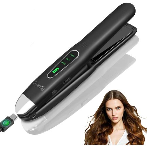 SUNMAY Cordless Hair Straightener, 0.85 Inch Titanium Portable Hair Straightener for Travel, Cordless Mini Flat Iron Hair Straighteners and Curlers 2 in 1, Dual Voltage, On-The-Go & 20S Fast Heat Up