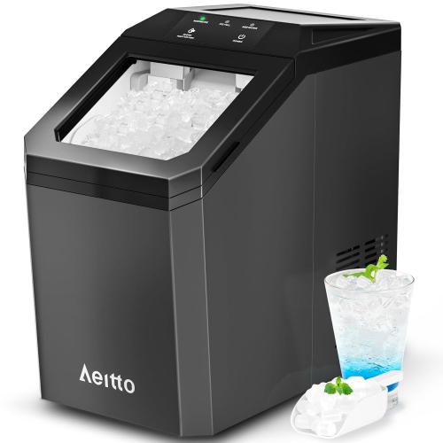Aeitto Nugget Ice Maker Countertop, 55lbs/Day, Rapid Ice Release in 5 Mins, Large Capacity Chewable Ice Maker, Self-Cleaning with Stainless Steel Housing Ice Machine for Home Office and Party, Black