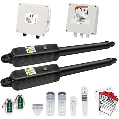 TOPENS PW302 Dual Swing Gate Opener Light Duty Automatic Gate Motor for Double Swing Gates Up to 12ft per Arm, Electric Driveway Gate Operator AC Powered with Remote Control Kit Solar Compatible
