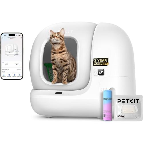 PETKIT PuraMax 2 Automatic Self-Cleaning Cat Litter Box, App Control Automatic Litter Box with Safety Sensors, Odor Free & Anti-Leakage Basic Bundle Includes Trash Bags,2.4G WiFi & Low Entrance