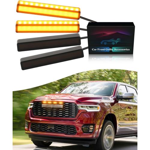 LED Grill Lights for Dodge Ram 2025 2024-2019 Grille Raptor Lights Ram 1500 2500 3500 Accessories Front Grille Trims,4pcs (Yellow)