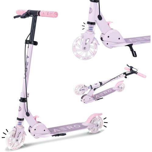 AERO MOBILITY Two-Wheel Kick Scooter for Kids 5-8 with Dynamic RGB Lights | Light Up Wheels | Hand Controlled Brake | Shock Absorption | Foldable & Height Adjustable, 110lbs Max