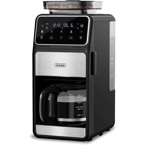 Gevi 10 Cup Drip Coffee Maker with Built-in Grinder, Grind ＆ Brew Burr Combo Coffee Machine with Touch Screen, Programmable, 4-Hour Warm Plate, Permanent Filter, Coffee Carafe