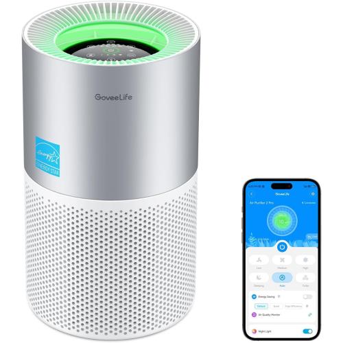 GoveeLife Air Purifier for Bedroom, Covers up to 1162ft², 24dB Sleep Mode | Smart Air Purifier with App & Alexa Control, RGB Night Light, PM2.5 Sensor Air Purifier for Pet Hair, Pollen, Dust, Smoke