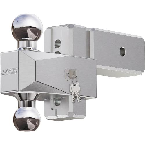 MZS Adjustable Trailer Hitch - Fits 3 Inch Receiver Hitch - 4-Inch Adjustable Drop Hitch - Heavy Duty Aluminum Tow Hitch for Truck(21,000 LBS GTW) Chrome