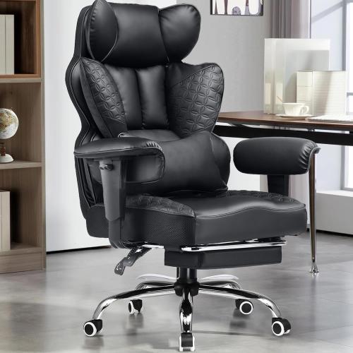 GTPLAYER Big and Tall Gaming Chair 400lbs Heavy Duty Office Chair with Foot Rest & Ergonomic Pocket Spring Lumbar Support, High Back 3D Saddle Shaped Cushion for Back Pain Relief, Matte-Black ⚠️MISSING BOTTOM WHEEL CONNECTOR KNOB SCREW⚠️