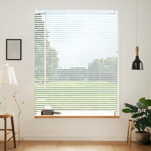 AIRLAJYID Cordless Vinyl Mini L Blinds 52 W x 48 H, 1 Slat White Horizontal Windows L Blind for Door, Shades, Camper, Light Filtering, Interiors, Arrive 1/2 Inch Narrower Indoor