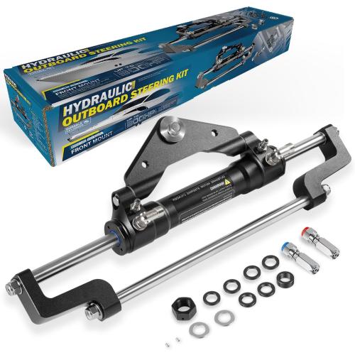 300HP HC5345-3 Hydraulic Steering Cylinder - 10.3MPa/1500PSI Pressure for Outboard Boats up to 300HP, Front-Mount Aluminum Alloy Cylinder with Two-Way Lock Valve & ORB Fittings-for Single/Twin Engines