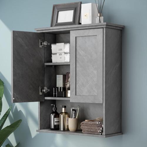 VANIRROR Bathroom Wall Cabinet Over Toilet Storage Cabinets 25x30 inchs | Above Toilet Wood Medicine Cabinets for Kitchen Wall Mounted Cabinet with 2 Door & Adjustable Shelf Texture Grey