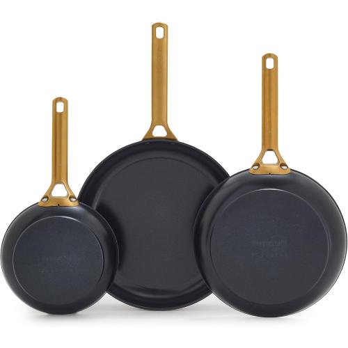 GreenPan Nonstick Reserve Pro 8, 10 & 12” Frying Pan Set, NSF Certified Ceramic, Hard Anodized PFAS-Free Skillets, Stainless Steel Handles, Oven & Dishwasher Safe, Black