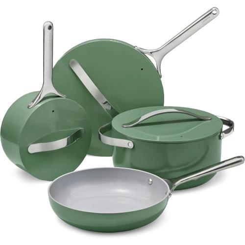 Caraway Non-stick Ceramic Cookware Set (12 Piece) Pots, Pans, Lids and Kitchen Storage - PFAS & PFOA Free - Oven Safe Pan Set & Compatible with All Stovetops - Sage