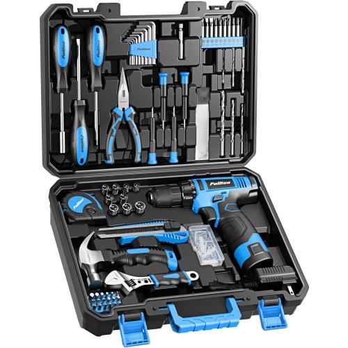 PULITUO Tool Set, 149-Piece Home Drill Set with Blue 12V Cordless Drill, Tool Box, Hand Tool Kits for Women & Men and DIY Enthusiasts, for Home Improvement