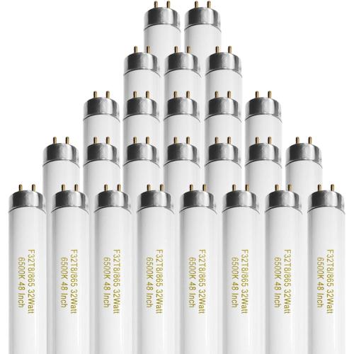 Konideke 25 Pack T8 Fluorescent Bulbs 4 Foot, F32T8/865 Fluorescent Light Bulb 48 Inch 32 Watt 6500K Daylight 2500 Lumens G13 Base