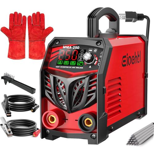 250Amp Stick Welder 110V/220V Dual Voltage, with LED Display ARC Welding Machine w/Hot Start, IGBT Inverter, Portable Welder with Complete Kit (10 Rods, Clamps, Gloves), Anti-Stick for Home/Diy/Farm