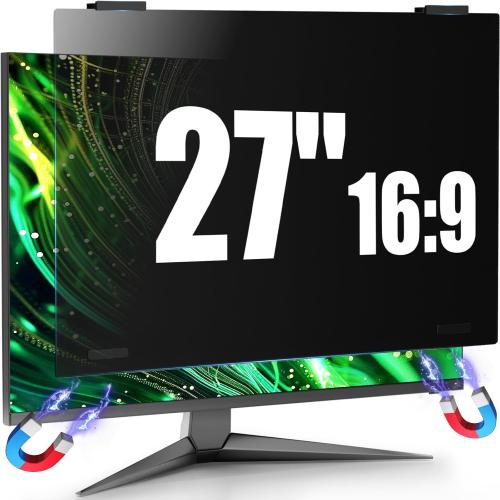 Magnetic Computer Privacy Screen Filter 27 Inch for Frameless Monitor Thin Bezel 16:9 Widescreen, Hanging Removable Anti Glare Blue Light Privacy Filter Protector Eye Care