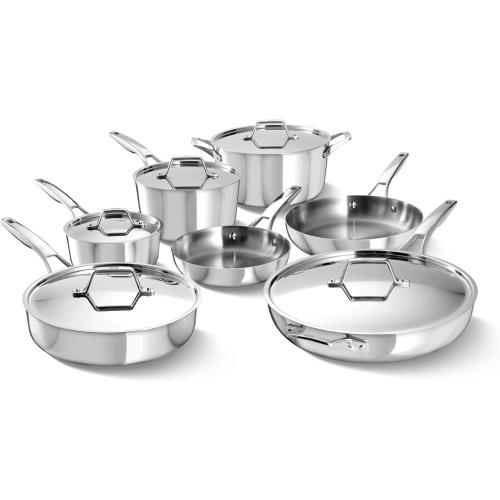 Calphalon Premier Polished 5-Ply Stainless Steel Cookware Set w/Turbo Heat Tech 12 Piece Includes Frying Pans, Pots and Pans Set, Induction, Oven Safe 500F, PFOA Free, Polished Stainless Silver ‼️missing a pot and top‼️