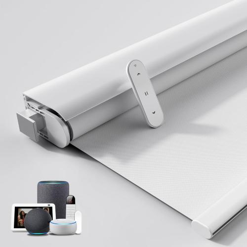 Grandekor No-Drill No Tools Motorized Blinds with Remote |  White Electric Blackout Smart Roller Shade/APP/Voice Control-for Home Office, Living Room