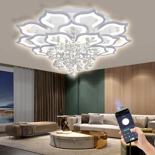 Modern Led Ceiling Light,120w Crystal Petal Flush Mount Chandelier Ceiling Flower Lamp with Remote Control for Living Room,Bedroom,Dining Room,Hall,Etc.10 5 5 Heads……