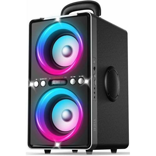 YIER Bluetooth Speaker, 200W Peak Loud Stereo with Big Bass, 20H Playtime, TWS, Fast Charging, Portable Handle, Wireless Large Boombox Bocina with LED Light for Party Outdoor Backyard Camping