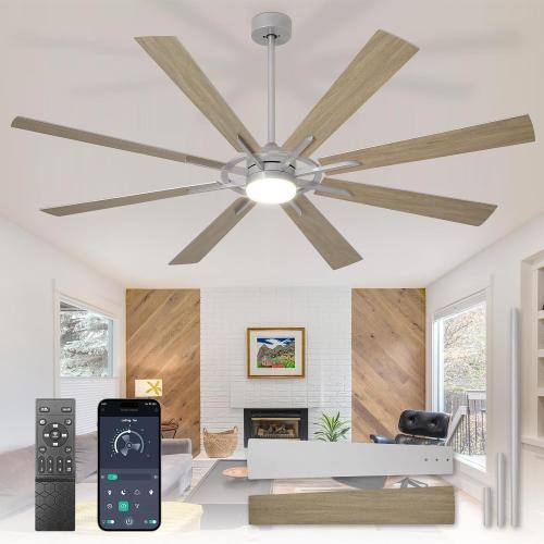 Large Ceiling Fans with Lights: Modern 72 Inch 8 Blade Outdoor Ceiling Fan with Remote APP Control - Dimmable Wood Big Fan light Indoor Reversible 6 Speed Quiet DC Motor