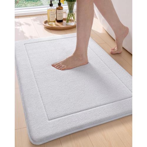 Color&Geometry Thick Memory Foam White Bathroom Rugs, 17x30 Non Slip Super Absorbent Bathmat, Quick Dry Washroom Carpet, Ultra Soft Bath Mat for Outside Shower Floor, Bathtub, Laundry Room