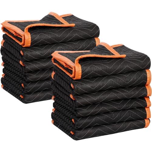 Padded Moving Blankets, Orange/Black, 8Pack