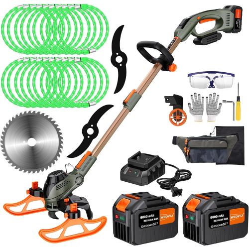 13 Electric Weed Wacker, 4 in 1 Cordless String Trimmer/Lawn Edger/Lawn Mower/Brush Cutter with Steel Gears, 2×21V 6.0Ah Batteries & Charger, 4.2 LBS Lightweight Grass Trimmer for Yard Garden
